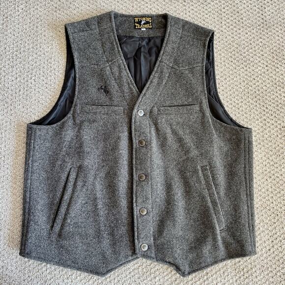 Wyoming Traders Vest Mens L Gray 100% AUS Virgin Wool Lined Button Rodeo Ranch